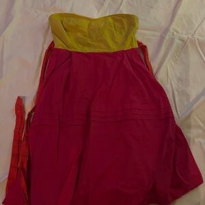 Elegant Pink and Yellow Strapless Dress